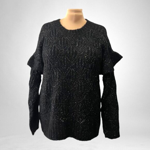 OLD NAVY Ruffle-Trim Pointelle-Knit Sweater Plus Size XXL in Black Jack Shimmer - Picture 2 of 10